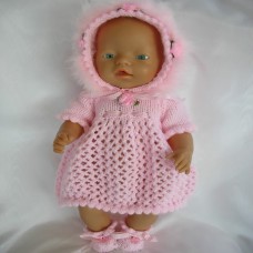 Knitting Pattern for Dress Bonnet and Bootees to suit Baby Born and similar 16" dolls